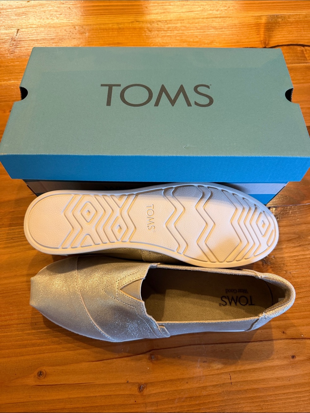 TOMS Women’s Slip-On Moccasins in Silver Metallic